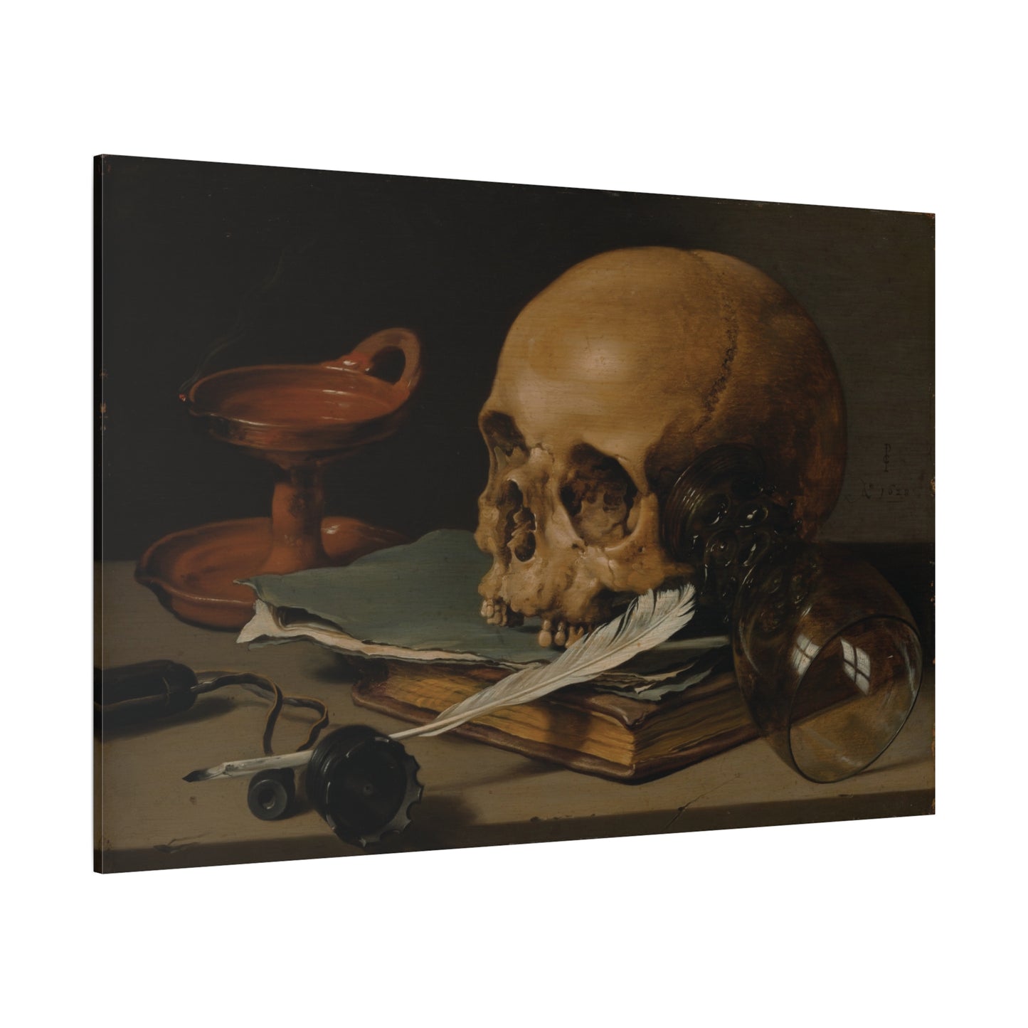 Still Life with a Skull and a Writing Quill, Pieter Claesz (c. 1628)