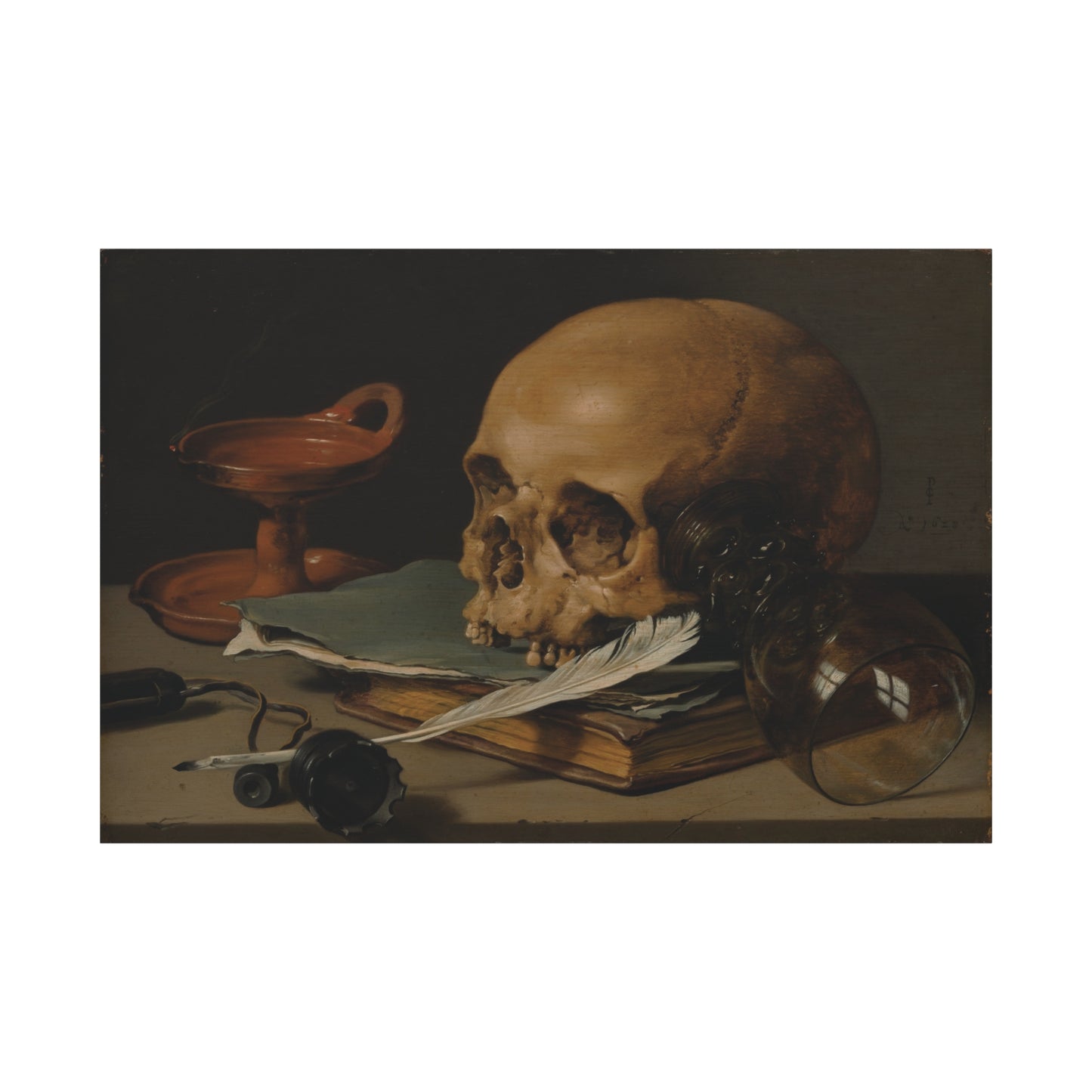 Still Life with a Skull and a Writing Quill, Pieter Claesz (c. 1628)