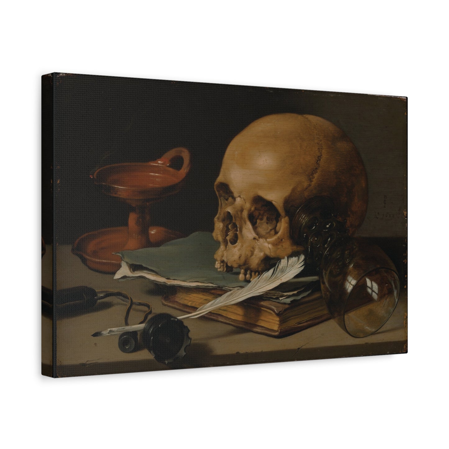 Still Life with a Skull and a Writing Quill, Pieter Claesz (c. 1628)