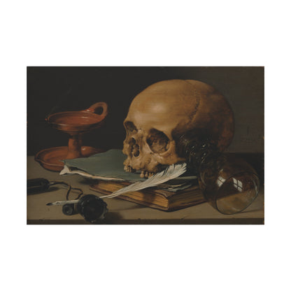 Still Life with a Skull and a Writing Quill, Pieter Claesz (c. 1628)